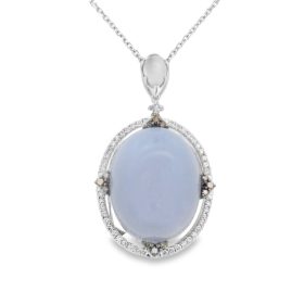 Chalcedony and Diamond Halo Pendant