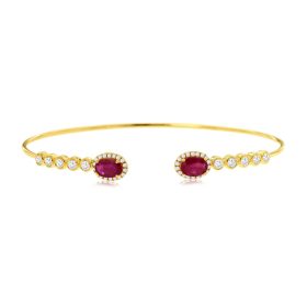 Yellow Gold Diamond and Ruby Open Bangle Bracelet