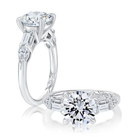 Five Stone Diamond Engagement Ring with Emerald and Pear Shaped Diamonds