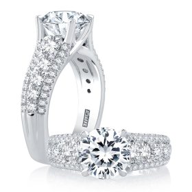 Modern Three Row Diamond Pavé Engagement Ring