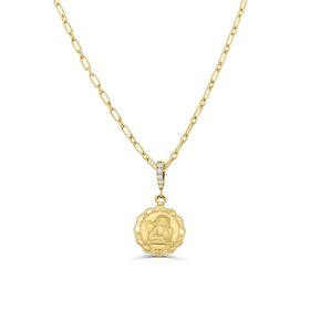 Yellow Gold Diamond Bail Puff Angel Medal