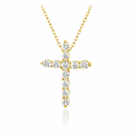 Traditional Round Diamond Cross Necklace