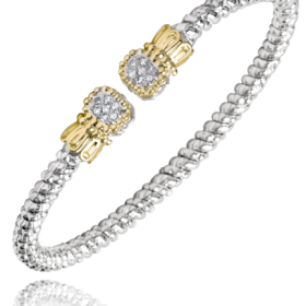 Crown-Inspired Moiré Beaded Diamond Bangle in Gold & Silver