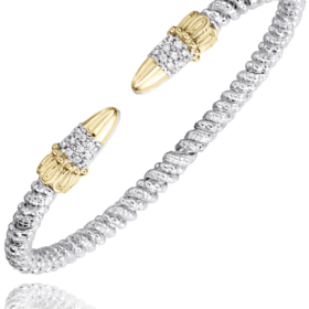 Crown Motif Moiré Beaded Diamond Cuff Bracelet in Gold & Silver