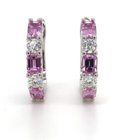 Ancona White Gold Pink Sapphire & Diamond Alternating Hoop Earrings