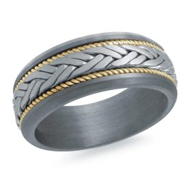 Two-Tone Yellow & White Gold And Tantalum Polished Band