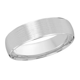 White Gold Domed Wedding Band with Satin Finish and Polished Edges
