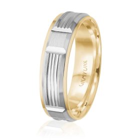 Two-Tone Gold Wedding Band with Textured White Gold Accents