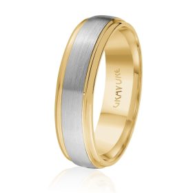 Two-Tone Gold Wedding Band with Brushed White Gold Center