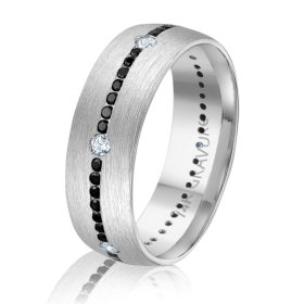 White Gold Satin & Diamond Accent Wedding Band